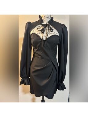 Pretty Little Thing Women’s Size 4 Black Tie Neck Cups Mini-Dress